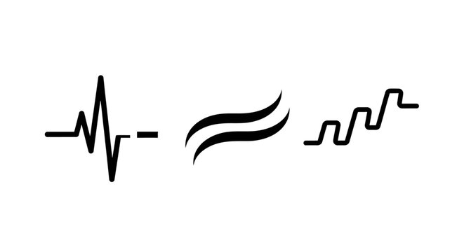Black and white sound wave and squiggly line icons.