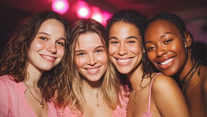 Fototapeta premium Group of diverse women smiling and looking at the camera, enjoying a moment together.