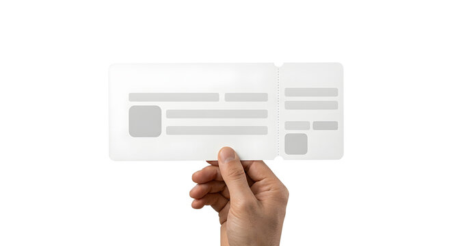 Hand holding blank white plane ticket mockup