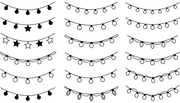 Set of festive decorative string light garlands vector icons