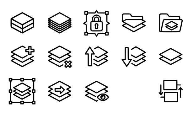 ​Bold Layer Outline Vector Icons Modern Graphic Design Tool and Stacked Surface Graphic Elements