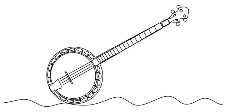 Simple line art drawing of a banjo musical instrument Vector, illustration