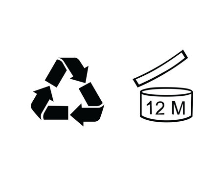Recycling Symbol and 12 Months Period After Opening PAO Jar Icon Set