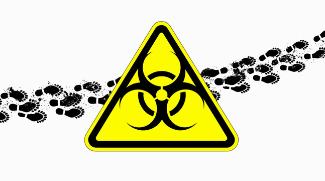 Biohazard Warning Sign with Footprints - Danger Alert Symbol