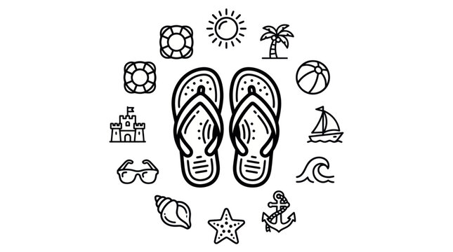 Circular summer beach icon collection