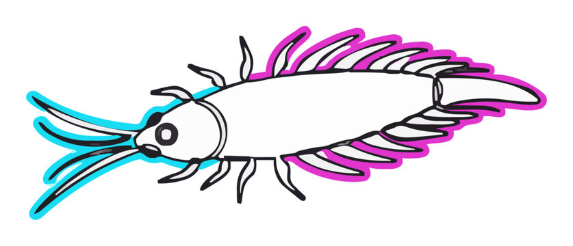 Silverfish insect side view line art icon. Generative AI