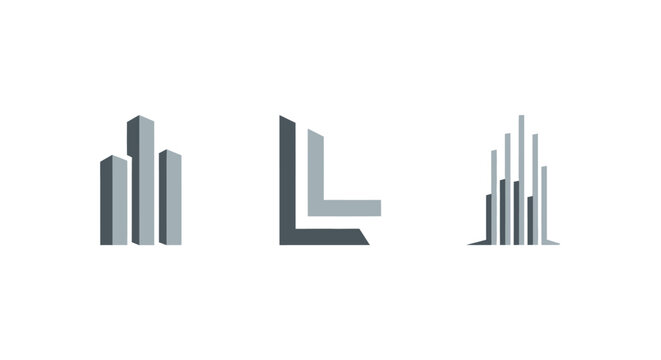 Minimalist geometric bar chart and L shape icons.