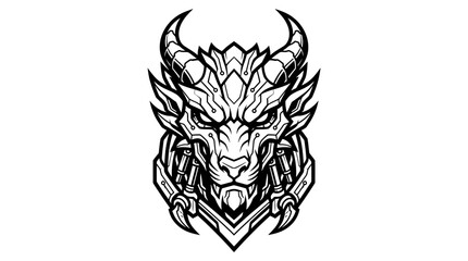 Obraz premium Fierce Dragon Head Illustration with Mechanical Elements.