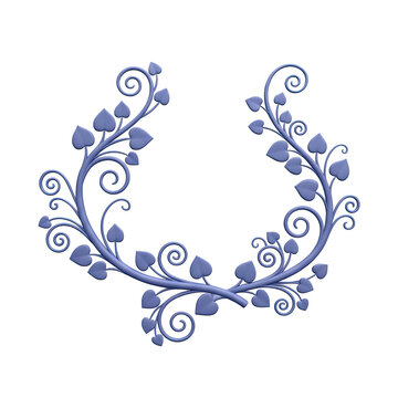 Blue floral scrollwork with heart-shaped leaves