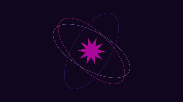 Abstract pink star with rotating orbital rings motion animation 4k background, motion science technology
