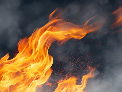 Wildfire flames dance and twist dramatically in the wind creating a powerful and captivating visual spectacle