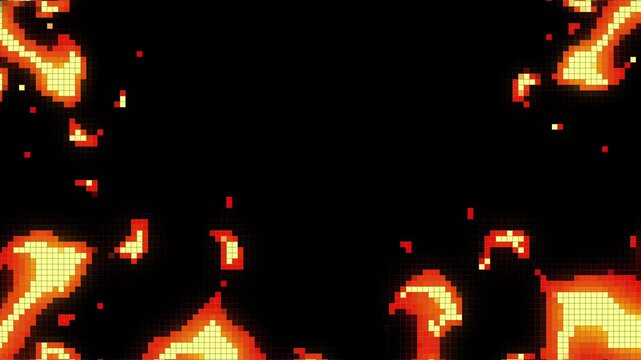 Animated pixel art fire with cartoon and 2d style, on black background ,suitable video footage ,video game, Vfx and cartoon animation, alpha channel only 4k.