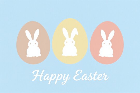 A happy easter card with three eggs and a bunny
