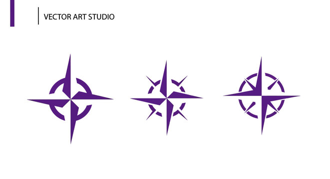 Purple Compass Rose Vector Design Set.