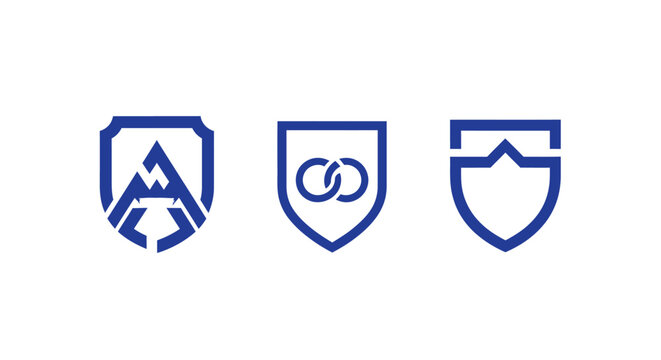 Three blue shield icons with unique designs.