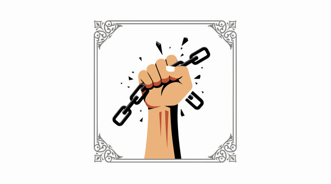 Breaking free, strong fist shattering chains