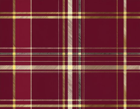 Burgundy red and gold tartan plaid seamless pattern background for Christmas