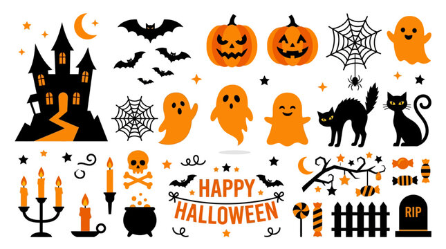 Halloween icons and symbols collection.