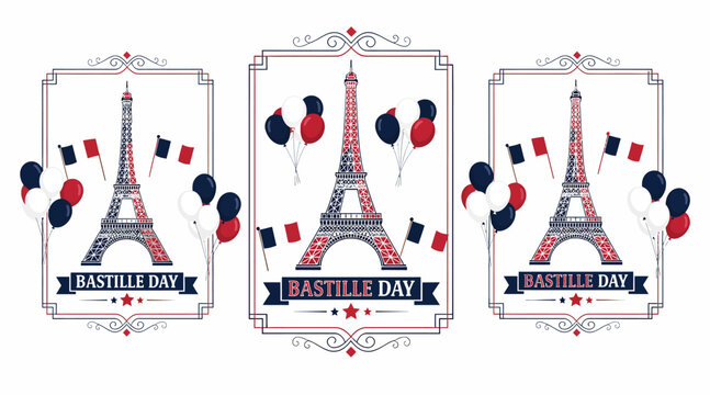Bastille Day Eiffel Tower illustrations