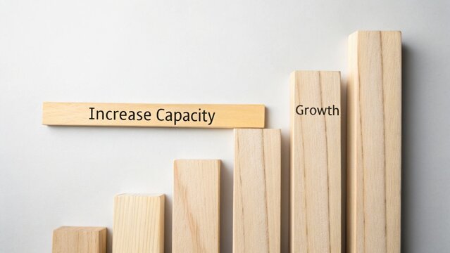 Wooden Blocks Representing Growth and Capacity in Business Strategy and Performance Metrics Visualization Concept