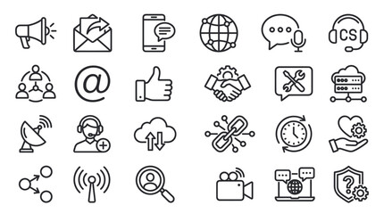 Fototapeta premium Communication technology social media and network line icons.