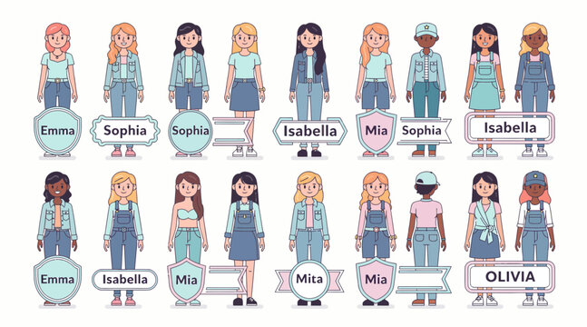 cartoon girls names emma sophia isabella mia olivia