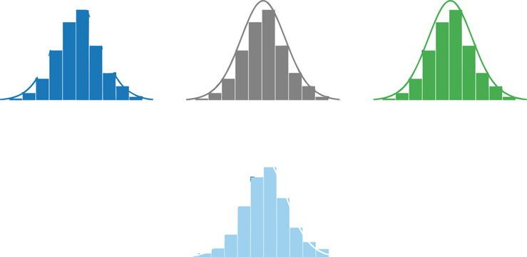 Bell Curve Normal Distribution Histogram Set in Blue Gray and Green for Statistics Data Analysis and Business Presentation Designs