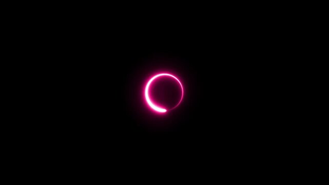 Neon pink ring glowing on black background abstract motion graphic element futuristic loading