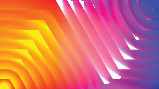 Abstract vibrant 3D geometric background with warm orange to cool blue gradient folds.