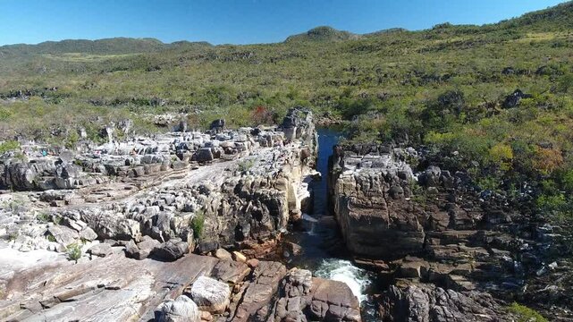 Picturesque aerial view over Chapada dos Veadeiros, Alto Para&iacute;so de Goi&aacute;s, Brazil captured by drone