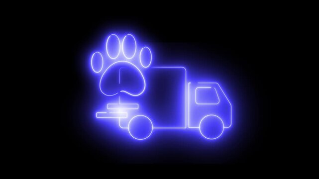 Pet delivery truck symbol in glowing neon