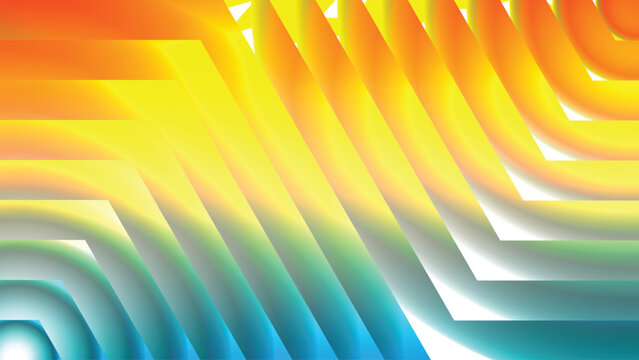 Modern 3D zigzag wave texture transitioning from warm orange to cool cyan blue.