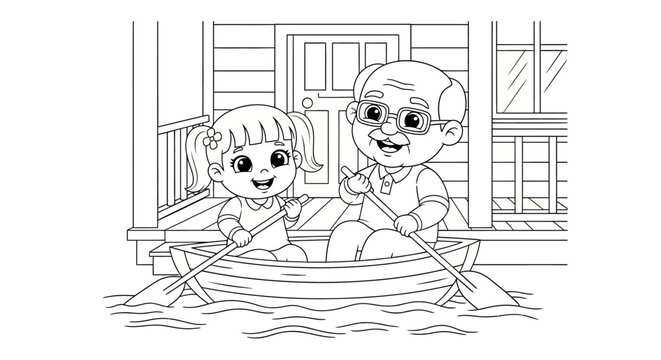 Two children rowing a small boat together indoors.