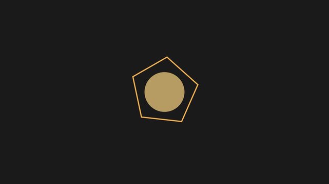 Minimalist gold pentagon shape pulsing animation on dark 4k background, for modern motion, geometric