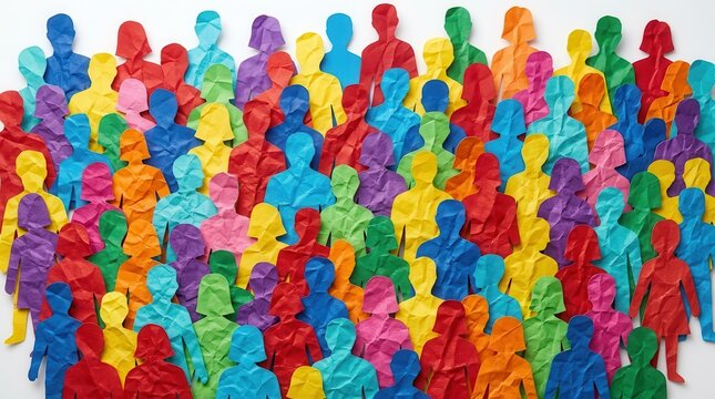 A collection of colorful paper people representing employee diversity and social integration.