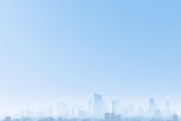 Fototapeta premium Panoramic view of a modern city skyline with clear blue sky