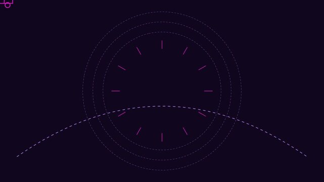 Minimalist digital clock interface animation with pulsing neon circular hud for futuristic ui 4k