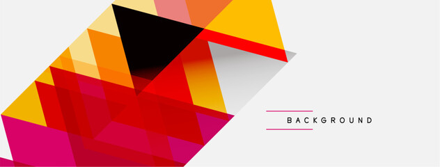 Obraz premium Abstract geometric shapes overlap, creating vibrant color gradients. Design features orange, pink, yellow hues on white backdrop.