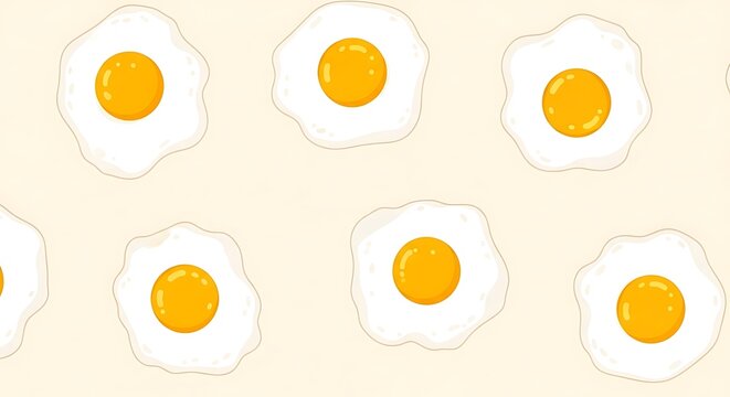 Seamless Pattern of Fried Eggs with Golden Yolk on a Light Beige Background