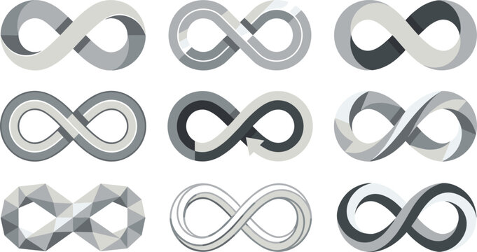 Infinity symbol collection featuring modern endless loop logos geometric infinity icons and abstract vector illustration set