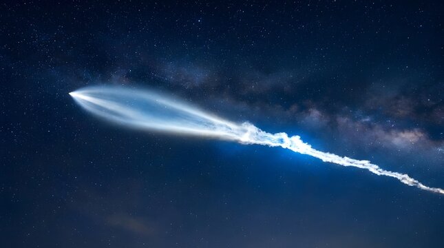 rocket trail crossing starry sky