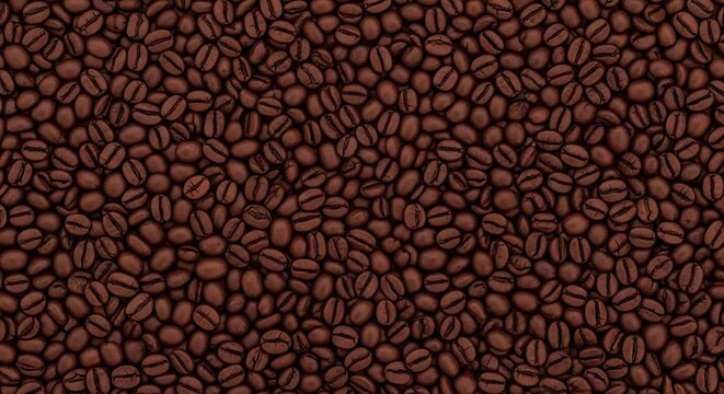 Seamless Pattern of Roasted Coffee Beans, Dark Brown, Aromatic Texture Background