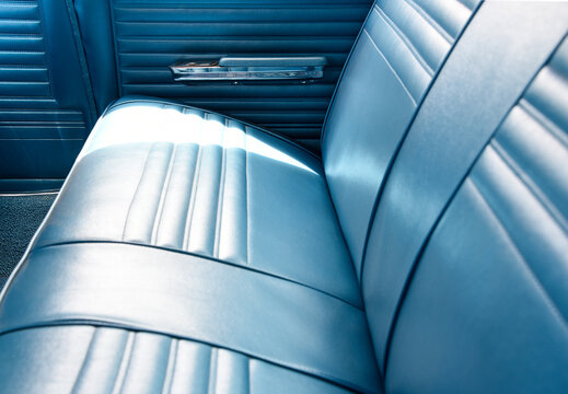 Backseat of a classic car at a car show