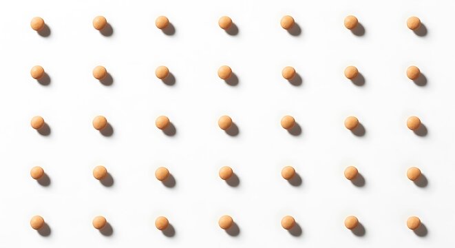 Seamless Pattern of Small Orange Pills on White Background, Top View