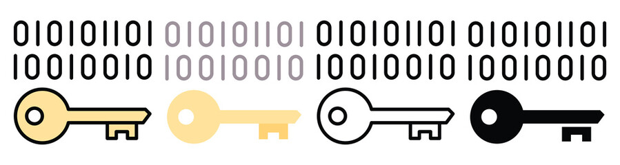 Digital binary code key matrix cyber security internet vector icons illustration. Multiple Styles Icon Set. © Vector Bazar