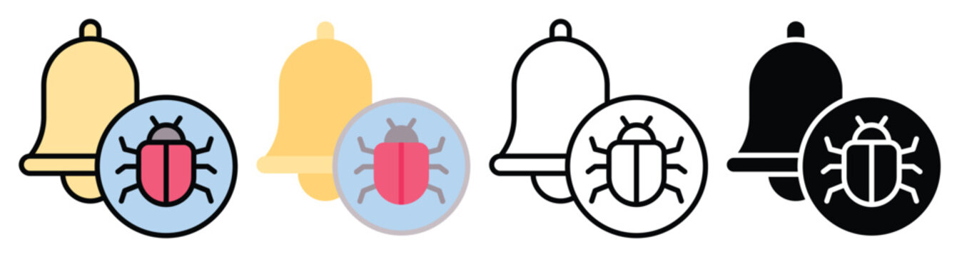 Notification Bell Bug Alert Icon,  Multiple Styles Icon Set.