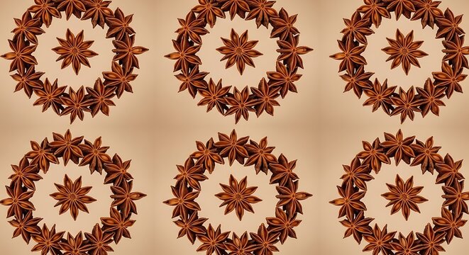 Star Anise Spice Wreaths Pattern, Aromatic Spice, Culinary Ingredient, Food Background