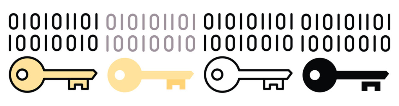 Digital binary code key matrix cyber security internet vector icons illustration. Multiple Styles Icon Set.