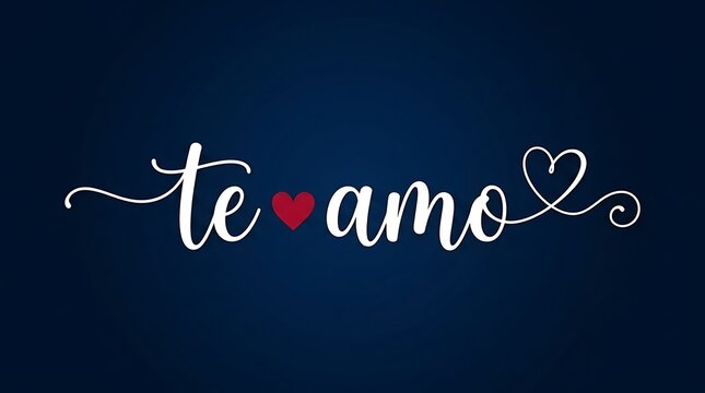 Elegant Handwritten Te Amo Love Phrase with Red Heart in Cursive Script on Dark Background
