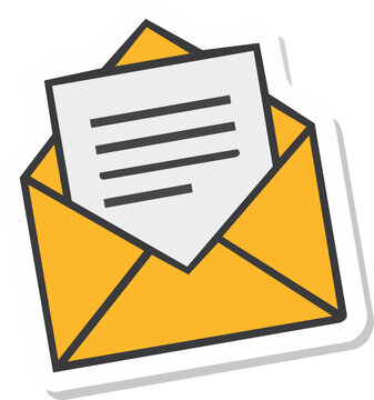 Mail envelope with document sticker icon for message, receipt and notification